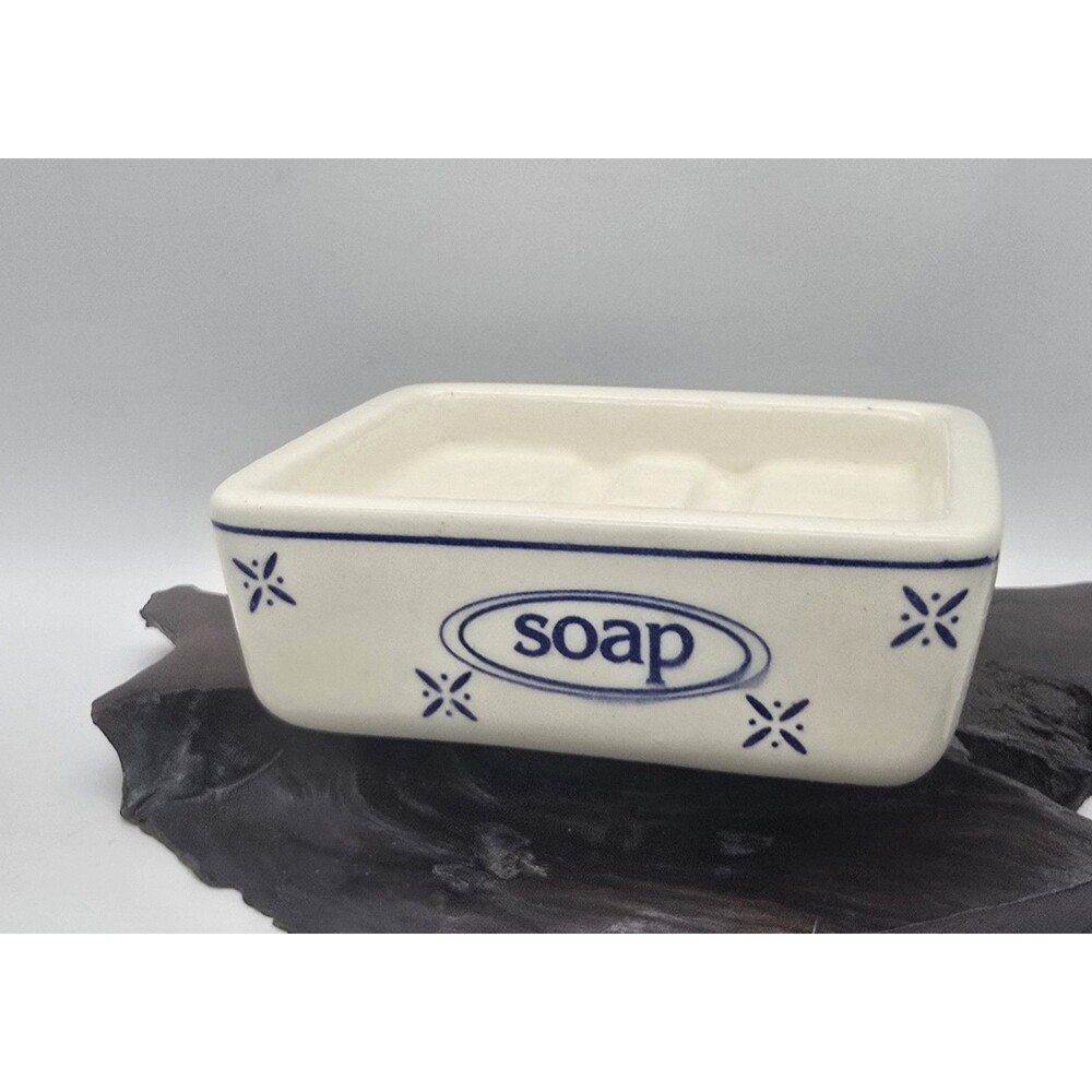 Vintage Blue & White Chunky Ceramic Soap Dish ~ Farmhouse Cottage